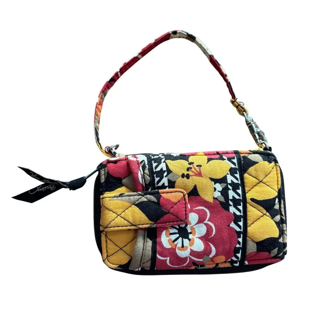Vera Bradley wristlet wallet quilted cotton gold red black mini zip around style